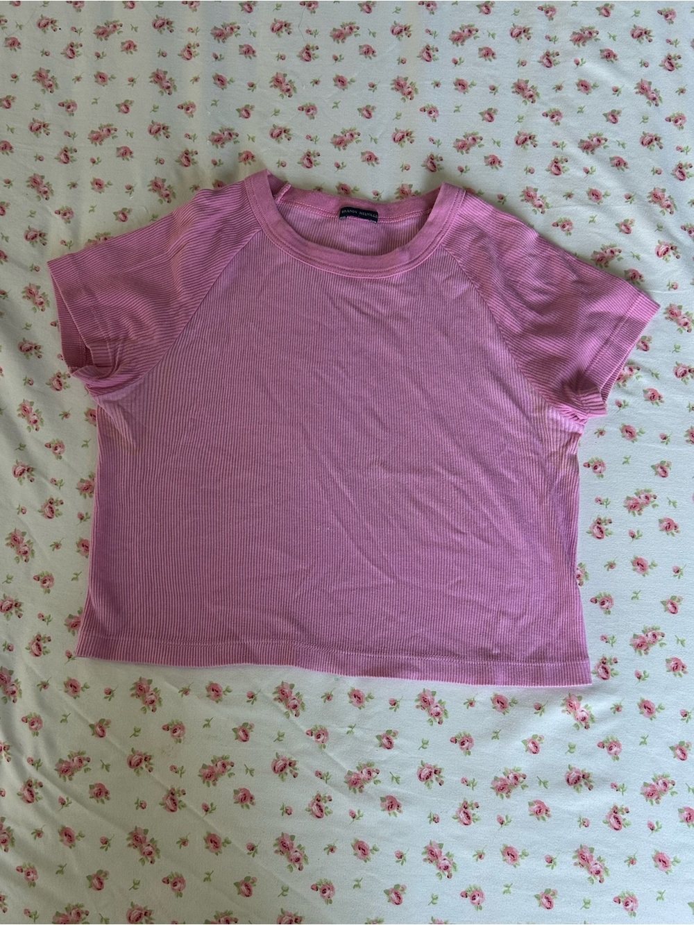 Brandy Melville Pink Raglan Ribbed Short Sleeve Baby Tee